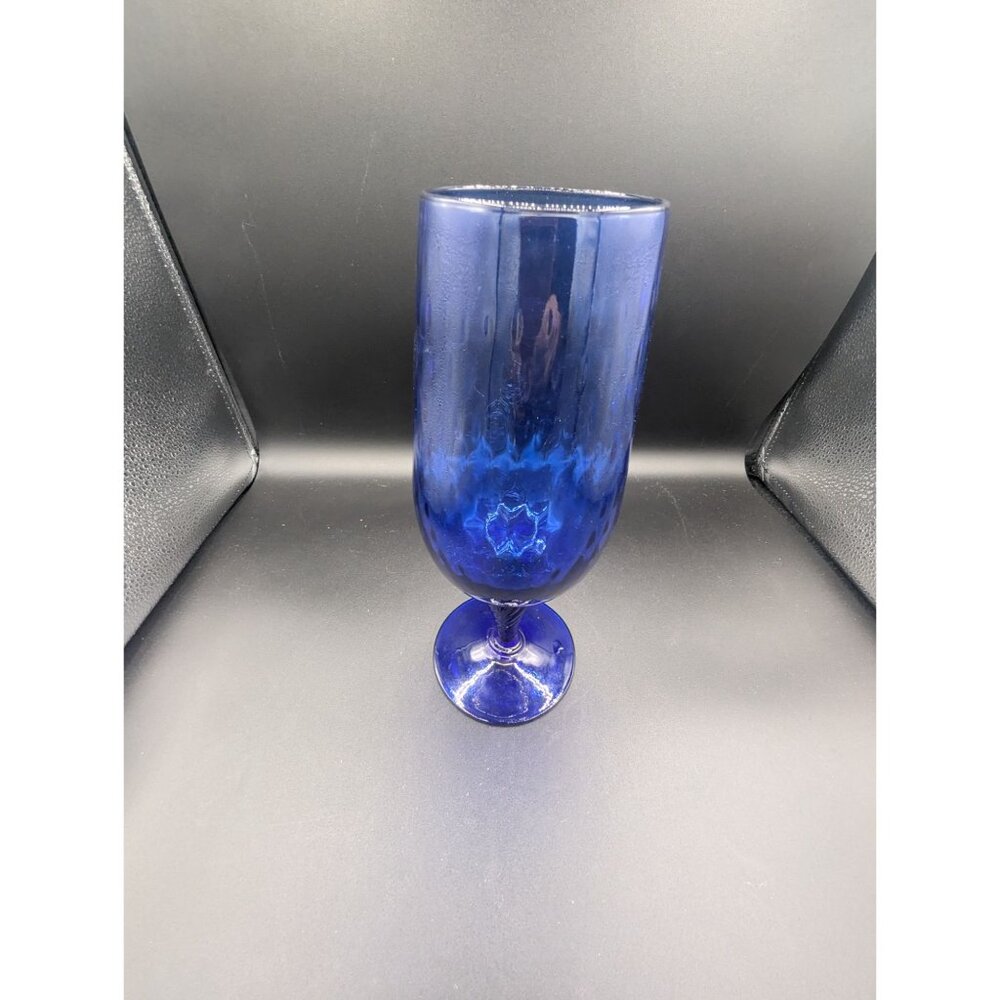 Vintage EMPOLI Italian Optic Art Glass Vase Cobalt Blue Twist Stem Footed 11” - Picture 11 of 14